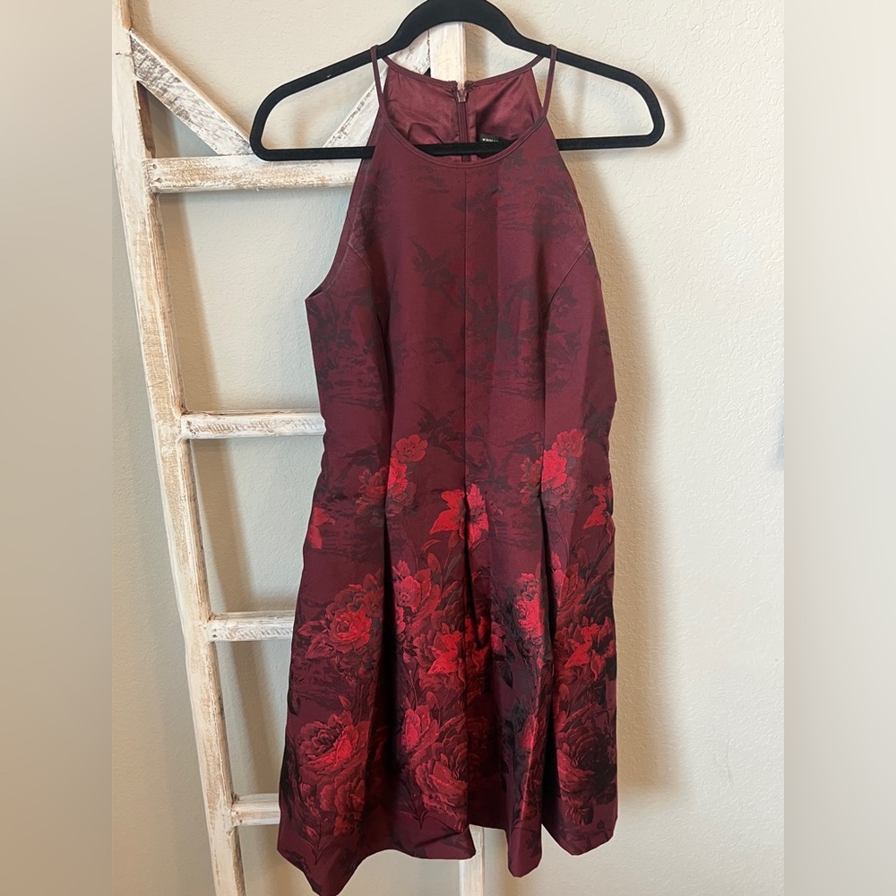 White House Black Market Burgundy Floral Dress